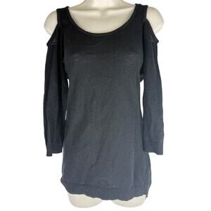 Bebe Cold Shoulder Sweater Black Glitter High Low Hem Size S